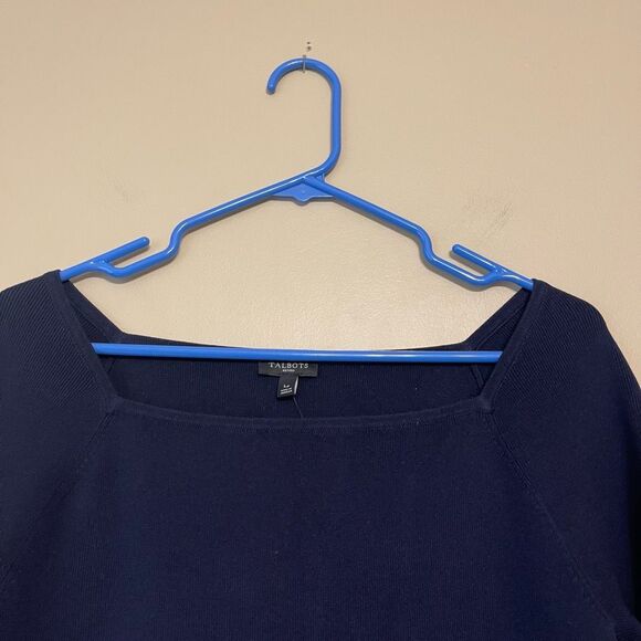 Talbots Womens Navy Blue Square Neck Elbow Sleeve Sweater Keyhole Petite Large - Picture 4 of 9